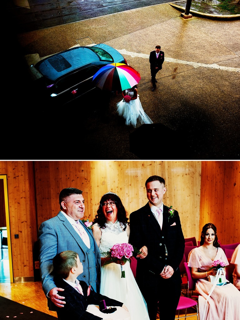 Bride arriving by car at Blackpool micro-wedding.