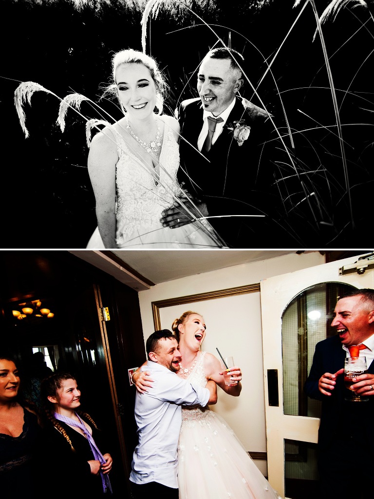 Black and white portrait of bride and groom in Blackpool.