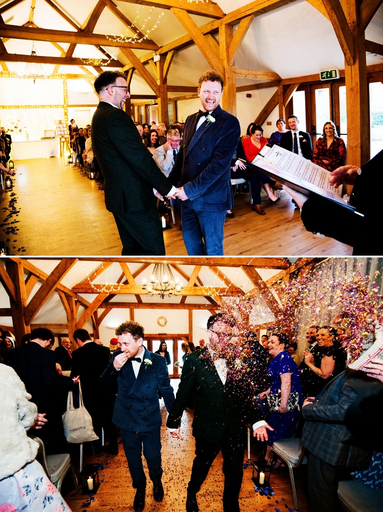 Same sex wedding ceremony at sandhole barn.