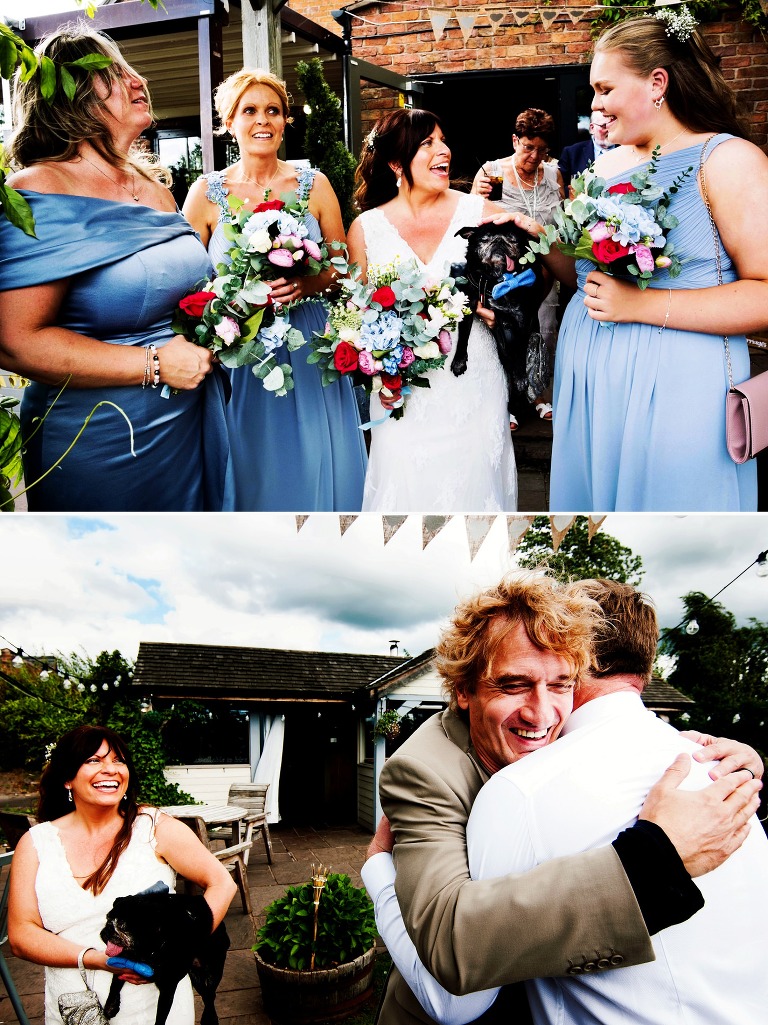 Bride and bridemaids with sid the pug.