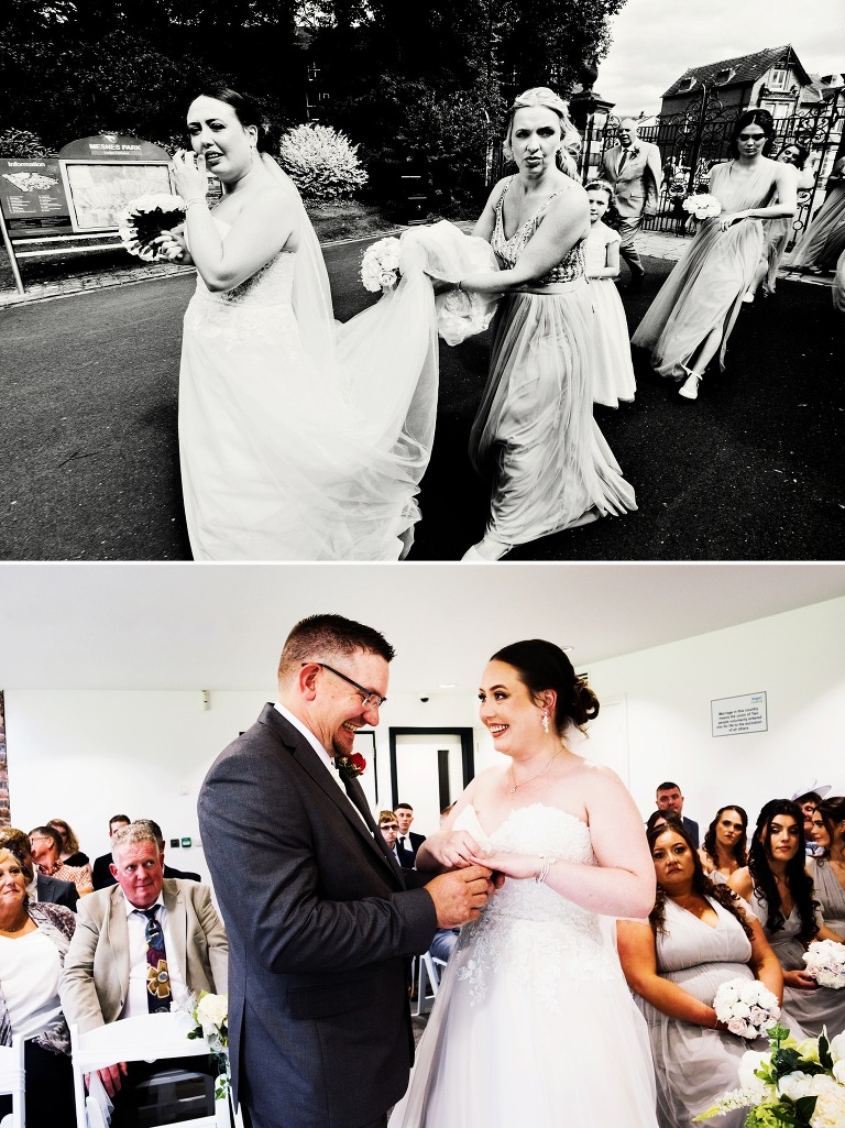 Bride arriving at Mesnes Park in Wigan