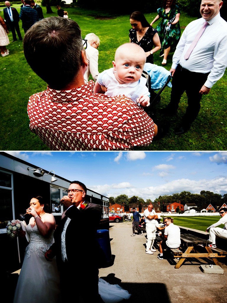 Married couple arriving for their wigan cricket club wedding.