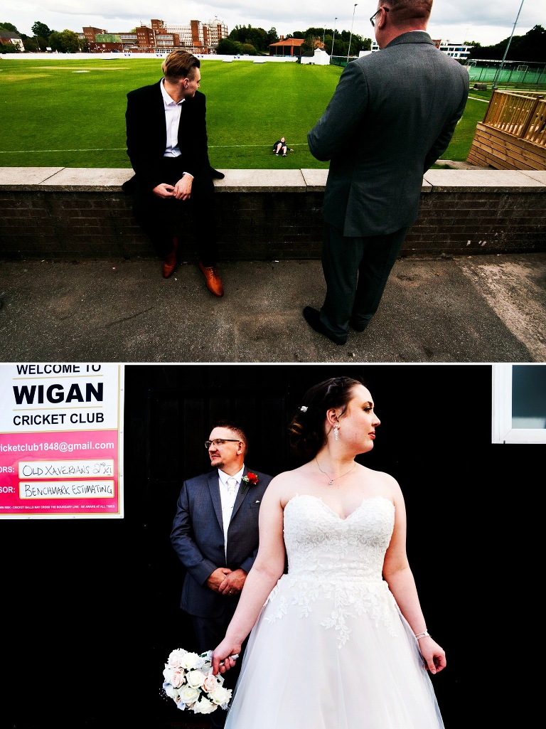 Couple portraits at wigan cricket club.