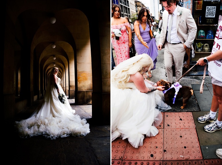 portrait of bride in st peters square in Manchester