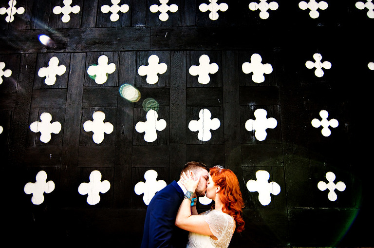 Bride and groom at Samlesbury Hall in Lancashire