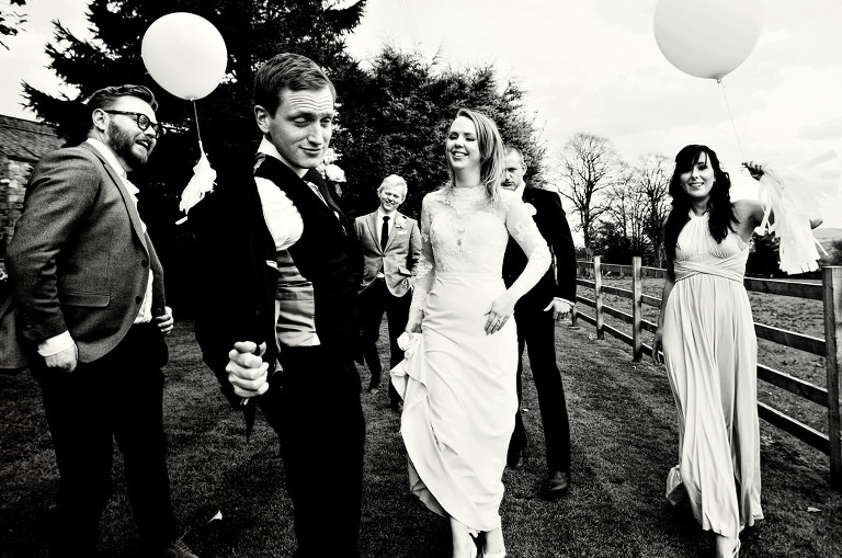 Bride and groom with bridal party at the Shireburn Arms wedding